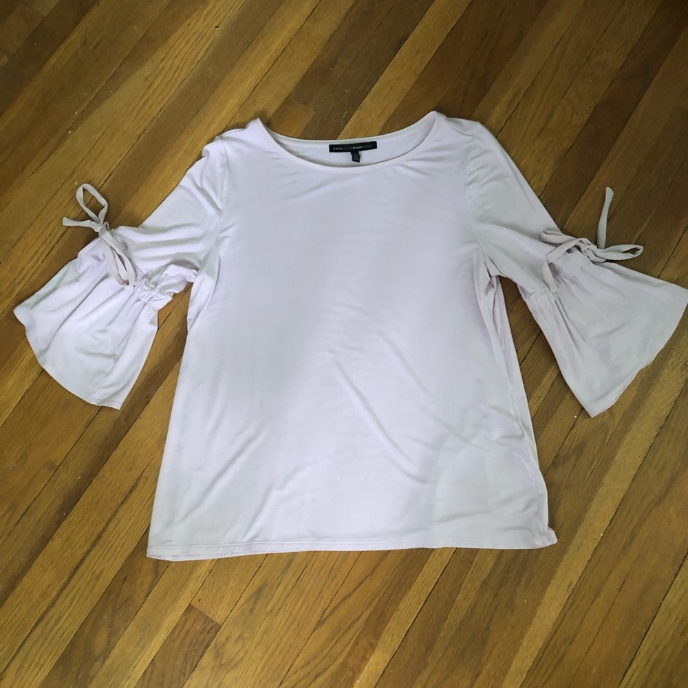 Blush pink WHBM top with bow bell sleeves Sz L